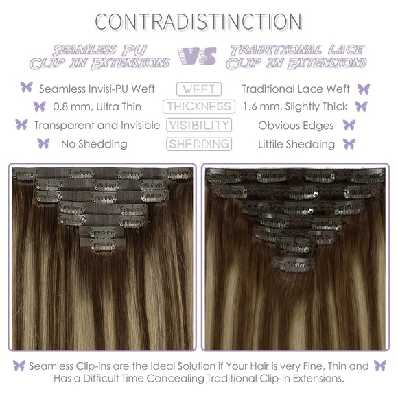 HUMAN HAIR 22” Clip Ins 110g 7PCS Highlight Warm Brown to Dark Caramel Blonde - Picture 4 of 7